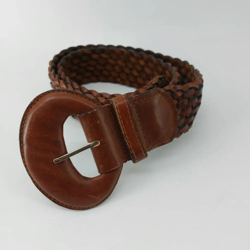 Women's Glam Sz S/M Boho Braided Brown Leather Belt Casual